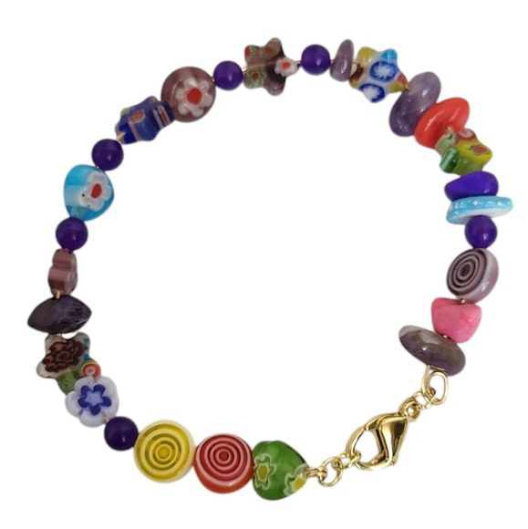 18k Glass Lampwork Glass Beads Flower Star Bracelet - Picture 2 of 2